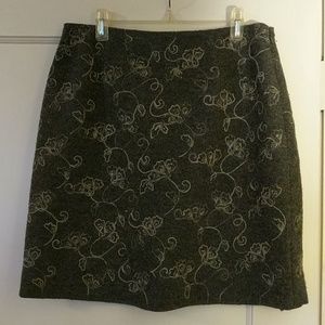 Ann Taylor wool skirt, charcoal w/ embroidery